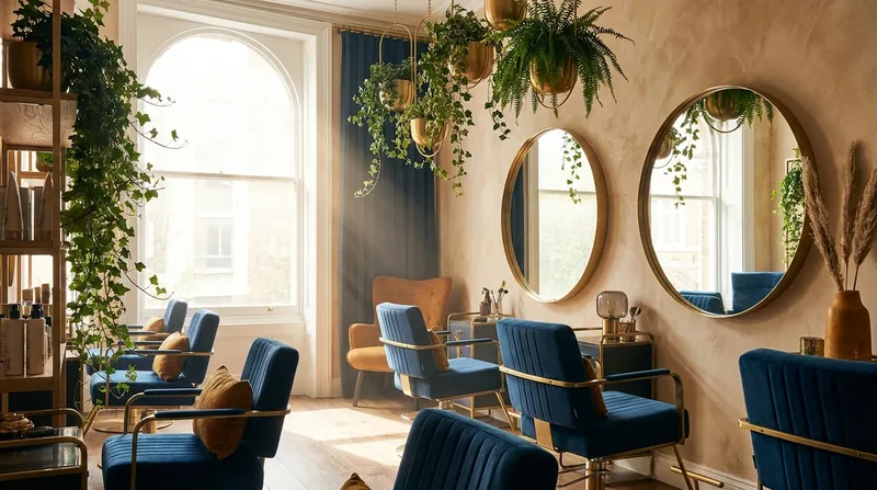 Modern salon interior with styling chairs and round mirrors, How to Start a Massage Therapy Business in Maryland
