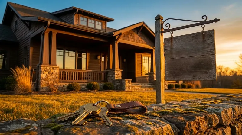 Craftsman-style home with keys and a blank hanging sign, How to Become a Real Estate Broker in Maryland